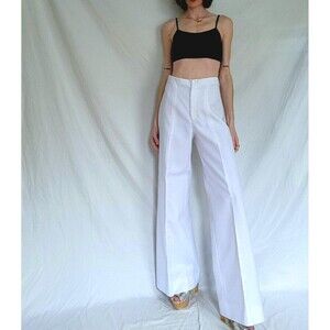 Vintage 1970s White Bell Bottoms: High Waist Wide Leg Flare, 28x31